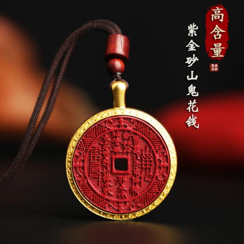 Fidelity Raw Mine Cinnabar Purple Gold Sand Mountain Ghost Spending Money Listing Necklace Taoist  Lukcy Jewelry Men and Women's