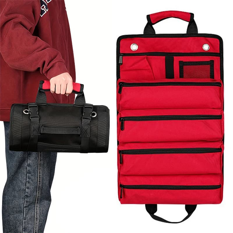 New Tool Bag Scroll Tool Storage Bag Suitable for Workers Engineers Maintenance Tools Camping Detachable Multifunctional Bag Red