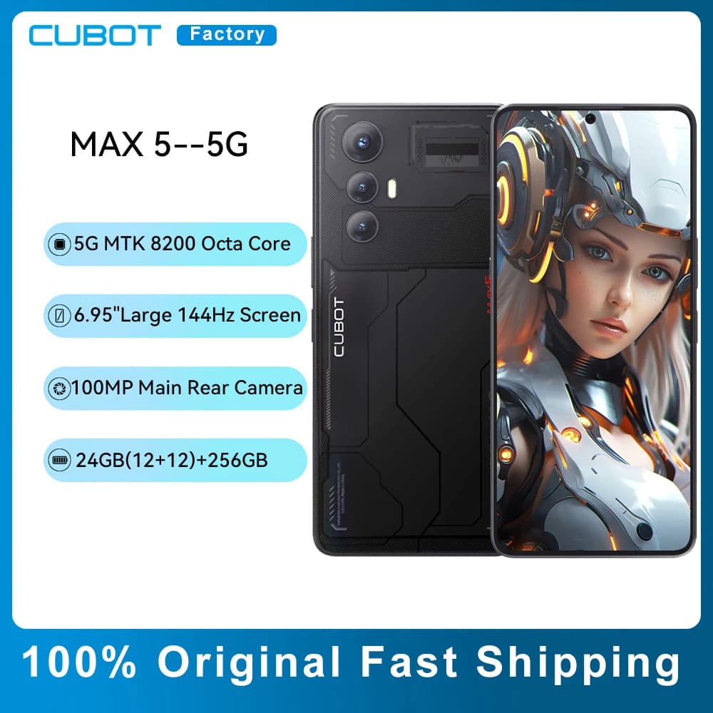 CUBOT MAX 5 5G Smartphone MTK Dimensity 8200 Octa Core 6.95" 144Hz Screen 24GB(12GB+12GB)RAM+256GB ROM Android 14 Smart Phone