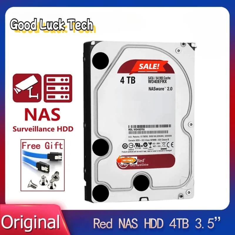 NEW Original  W--D 4TB Red WD40EFRX NAS Hard Disk Drive 3.5" 4TB Internal Hard Drive 5400RPM SATA 6Gb/s 64MB Cache For Desktop