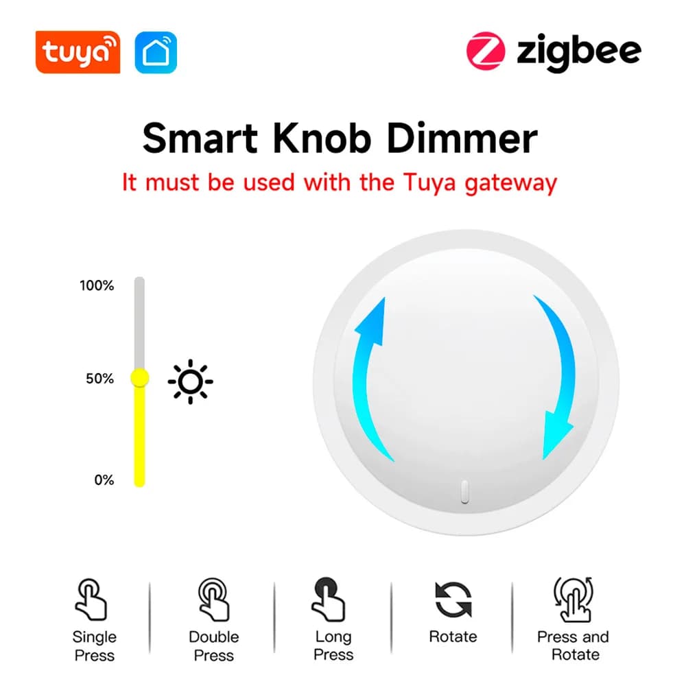 Tuya Knob Switch Wireless for Light Curtain Fan Tuya Smart Knob ZigBee Tuya Light Dimming Switch Smart Home App Control