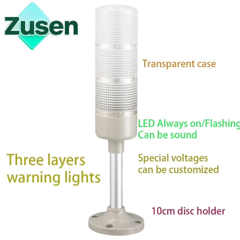 Zusen TB53-3T/W(J) 12V 24V 220V Flashes and Constant Bright Adjustable White Transparent Case Signal Tower Light Three-layer
