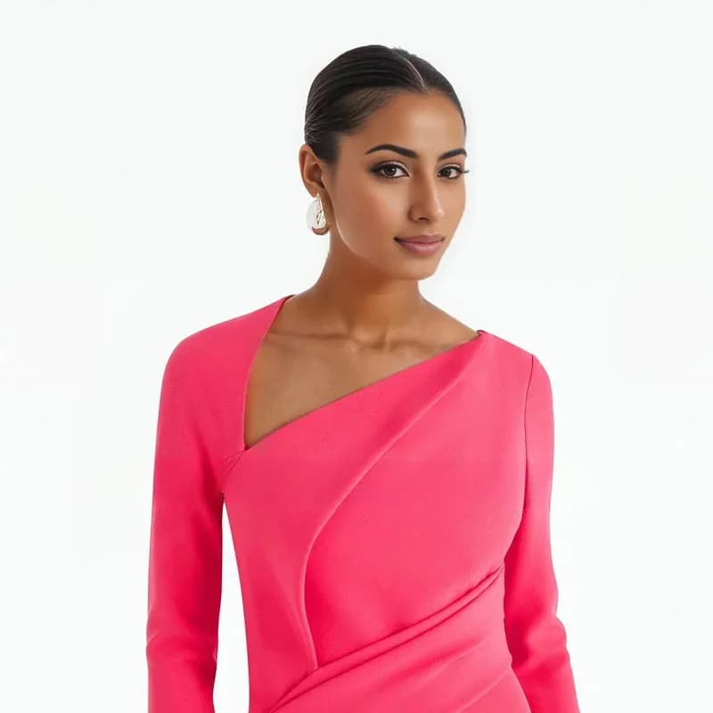 CustomizedHigh 2024 New Women's Maxi Satin Fitted Party Dress Hot Pink Irregular Neck DRESS Mermaid Ruched Prom Dress  Party Dre