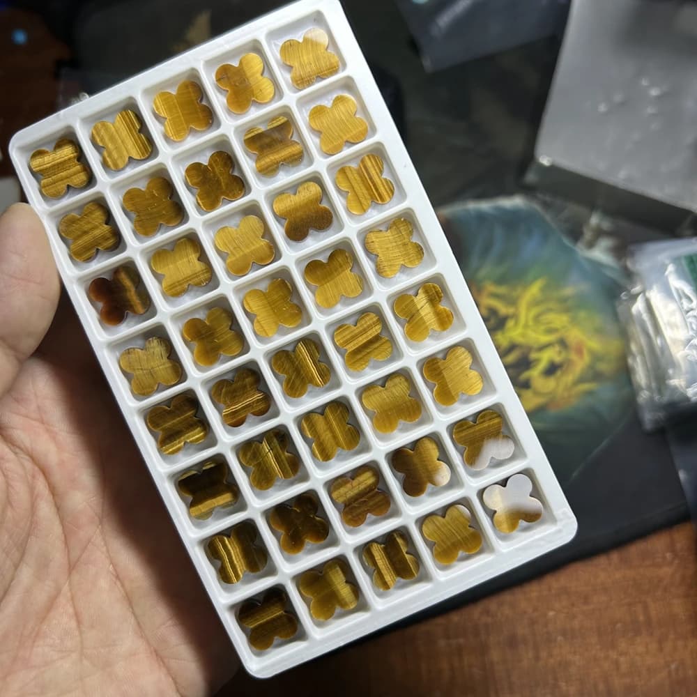 8mm to 20mm Double Flat Natural Tiger Eye Clover Flower Gemstones for Earring Jewelry Making