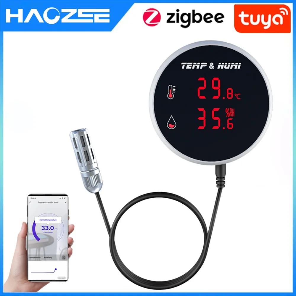 Tuya Smart Zigbee Hygrometer Thermometer With External Temperature USB Charge or Rechargable Battery