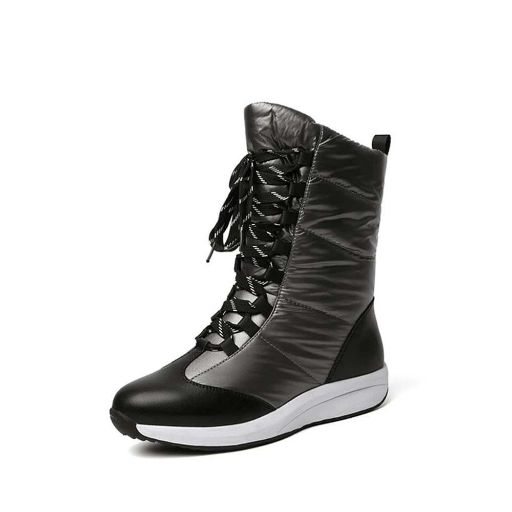 Winter Keep Warm Plush Leather Snow Boots Women Platform Shoes Wedges Zip Cross Straps Waterproof Female Booties Size 35-44 125s