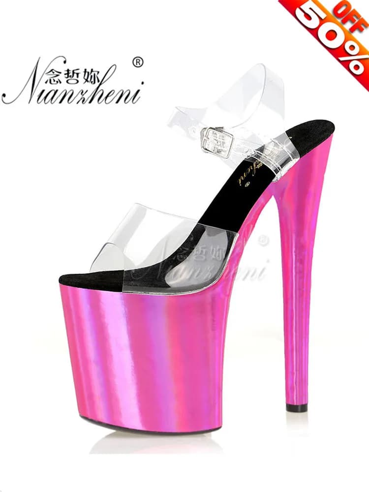 Crystal Stripper Women's Platform Sandals 20CM Super High Thin Heeled 8Inche Nightclub Pole Dancing Shoes Show Sexy Fetish Clear