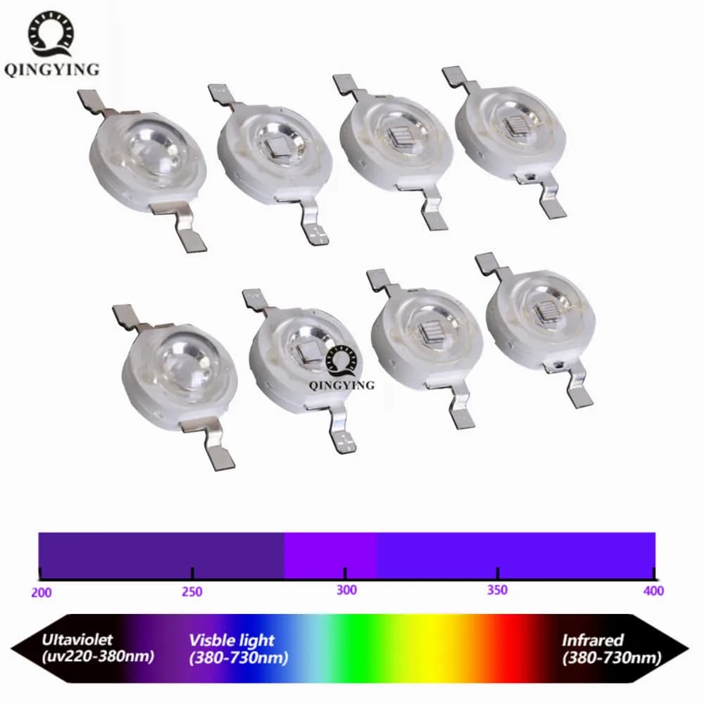10pcs-100pcs 3W UV High Power LED Light Beads Ultra Violet Purple LED Chip 360nm 365nm 370nm 380nm 390nm 395nm 400nm 405nm 430nm