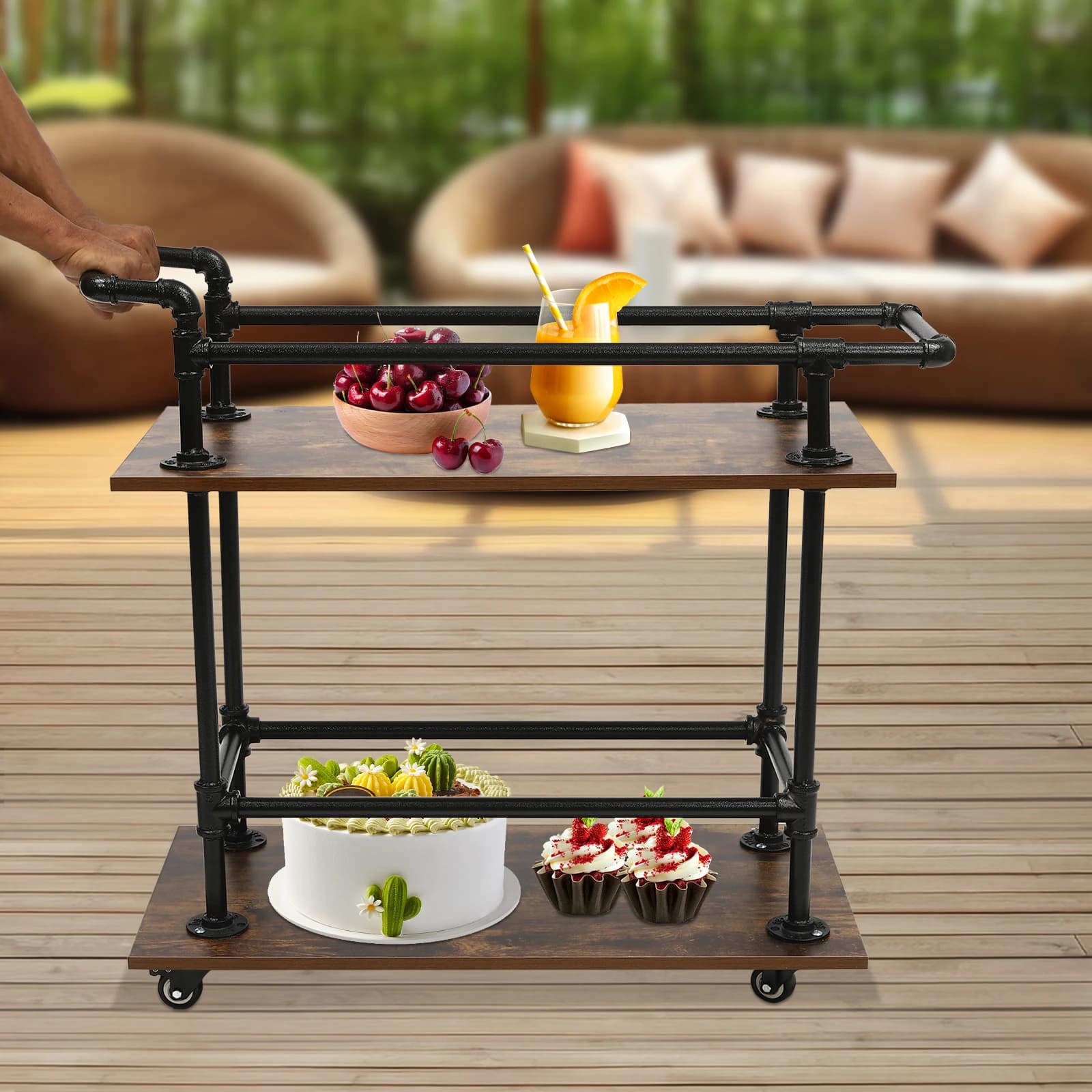 Industrial Style Bar Carts Serving Cart for Home Bar Mobile Kitchen Shelf Rolling Kitchen Carts for Home Kitchen Dining Room