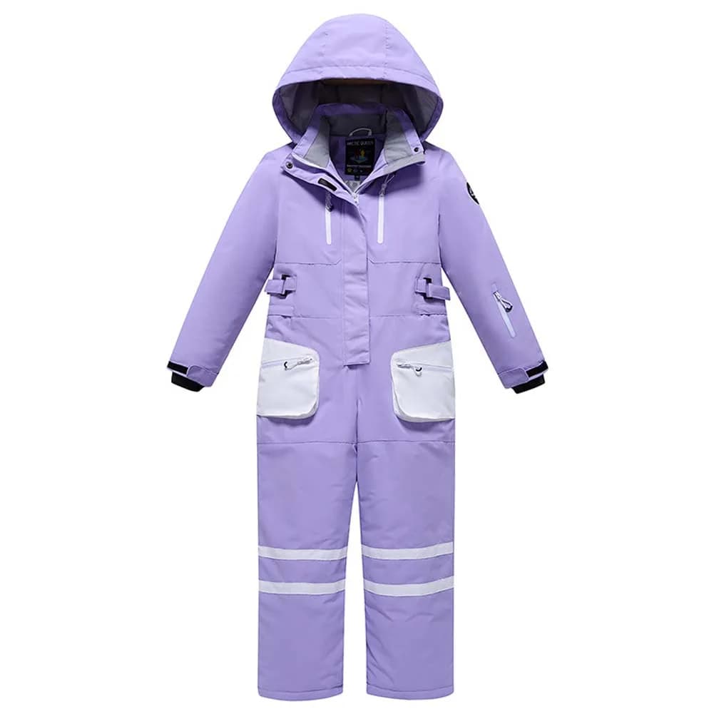 One-Piece Girls Snowboarding Suits Boys Hooded Windproof Warm Skiing Clothes Kids Winter Skiwear Thick Conjoined Snowwear