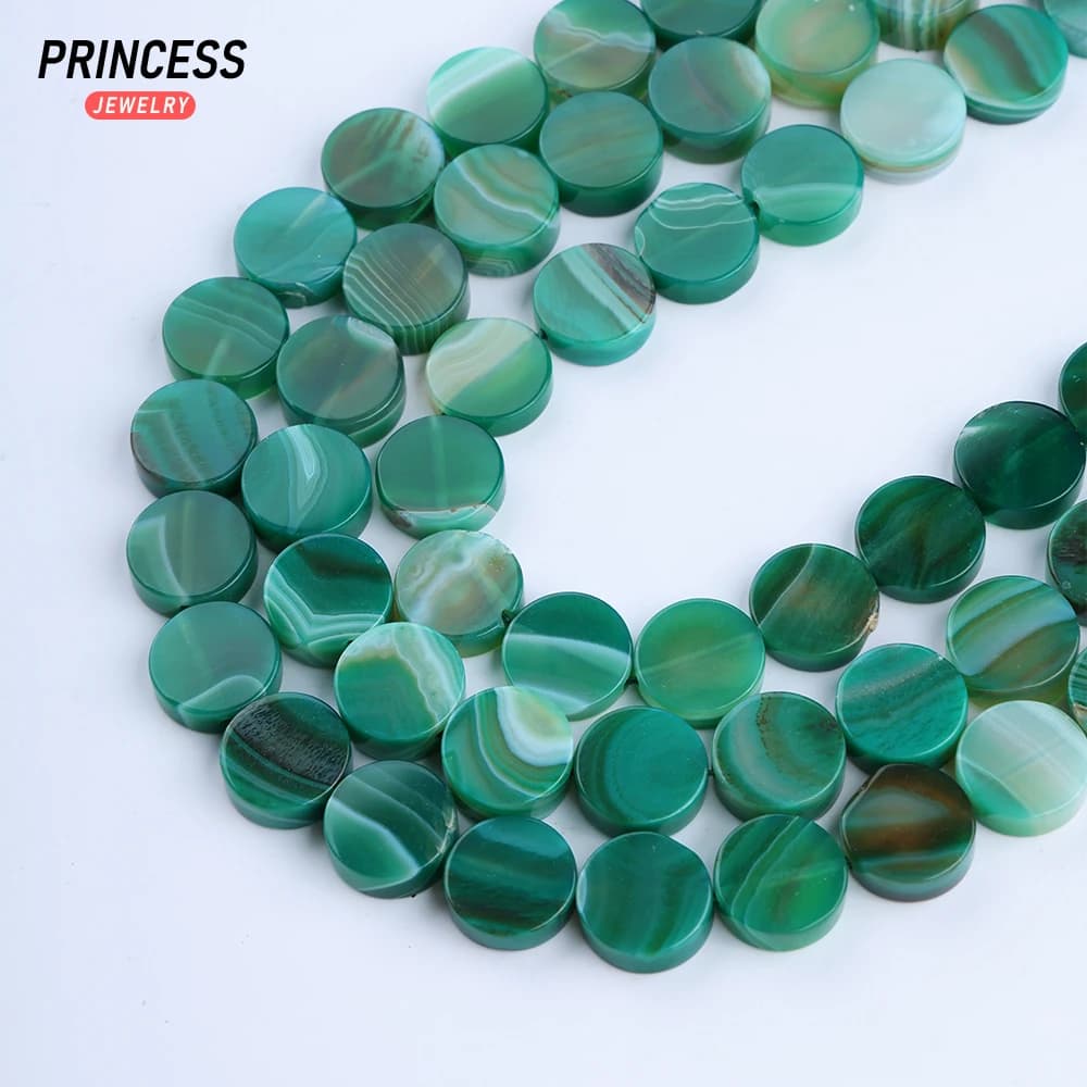 Clearance A+ Natural Green Striped Agate Onyx Flat Round 8 14mm Loose Beads for Jewelry Making Bracelet DIY Accessories
