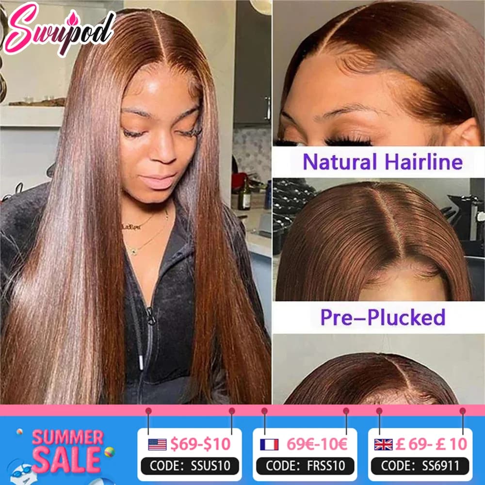 250% 360 Full Lace 13x6 HD Lace Frontal Wig 30 inch 13x4 Straight Remy Human Hair #4 Dark Chocolate Brown Glueless Pre Plucked