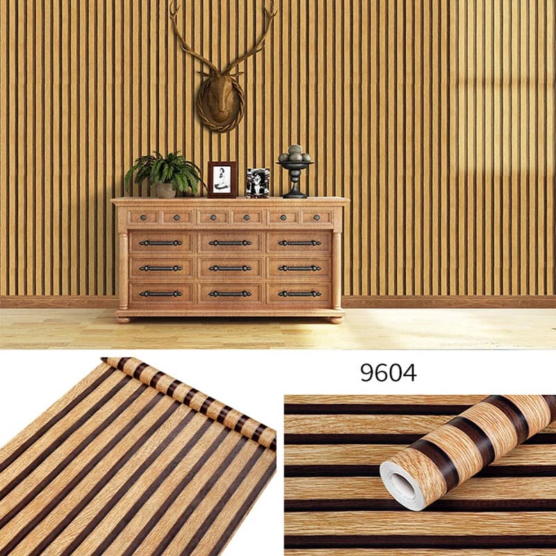 45CM Self-adhesive Big Roll Wood Stripes Waterproof Background Wall Stickers Pvc Wallpaper Home Decoration Desk Cabinet