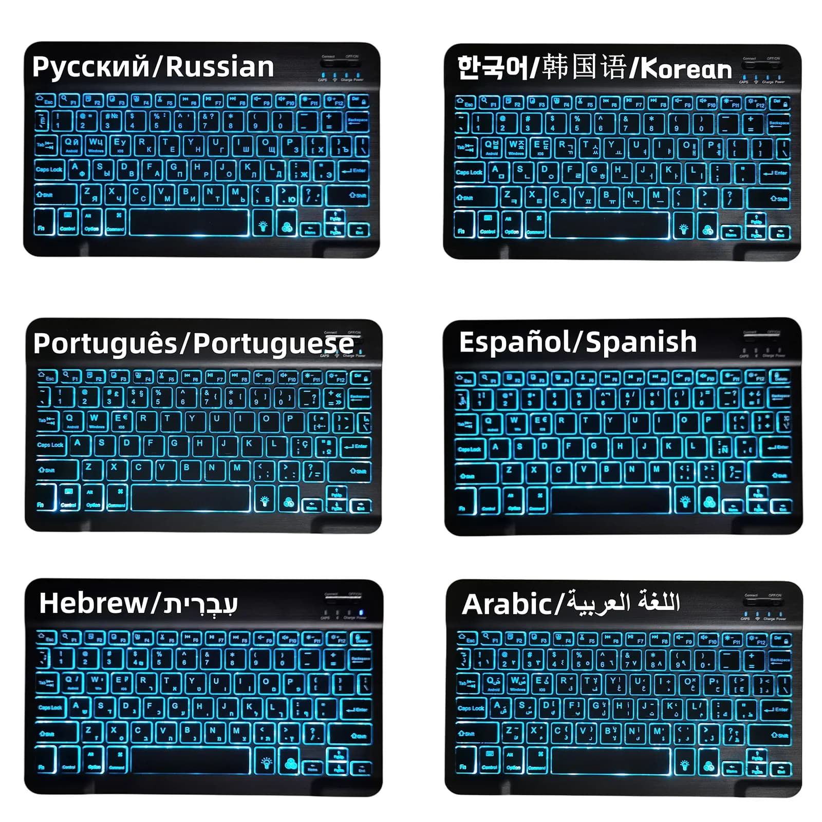 7 Colors RGB Bluetooth Keyboard Rechargeable Backlit Wireless Keyboard For iPad mini Air Pro for Android Widows Phone Tablet