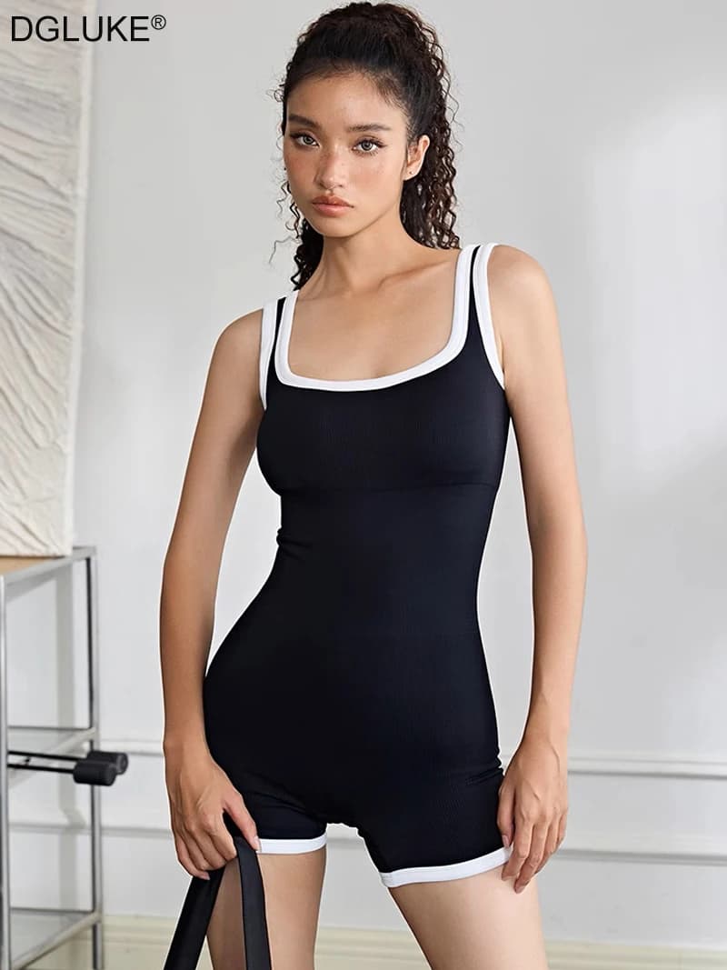 DGLUKE Women's Summer Jumpsuit Fashion Sports Overalls For Women Backless Ribbed Jumpsuits Shorts Playsuits