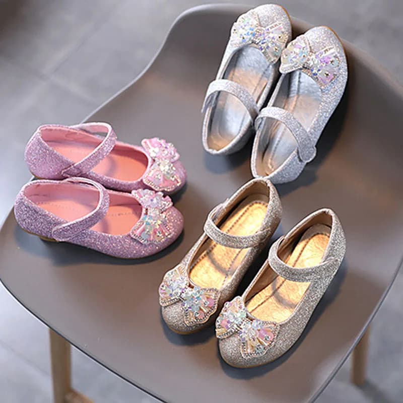 Kids Perform Princess Leather Shoes For Girls Butterfly Knot Dance Wedding Children High Heel Shoes Girls Sandals CSH1266