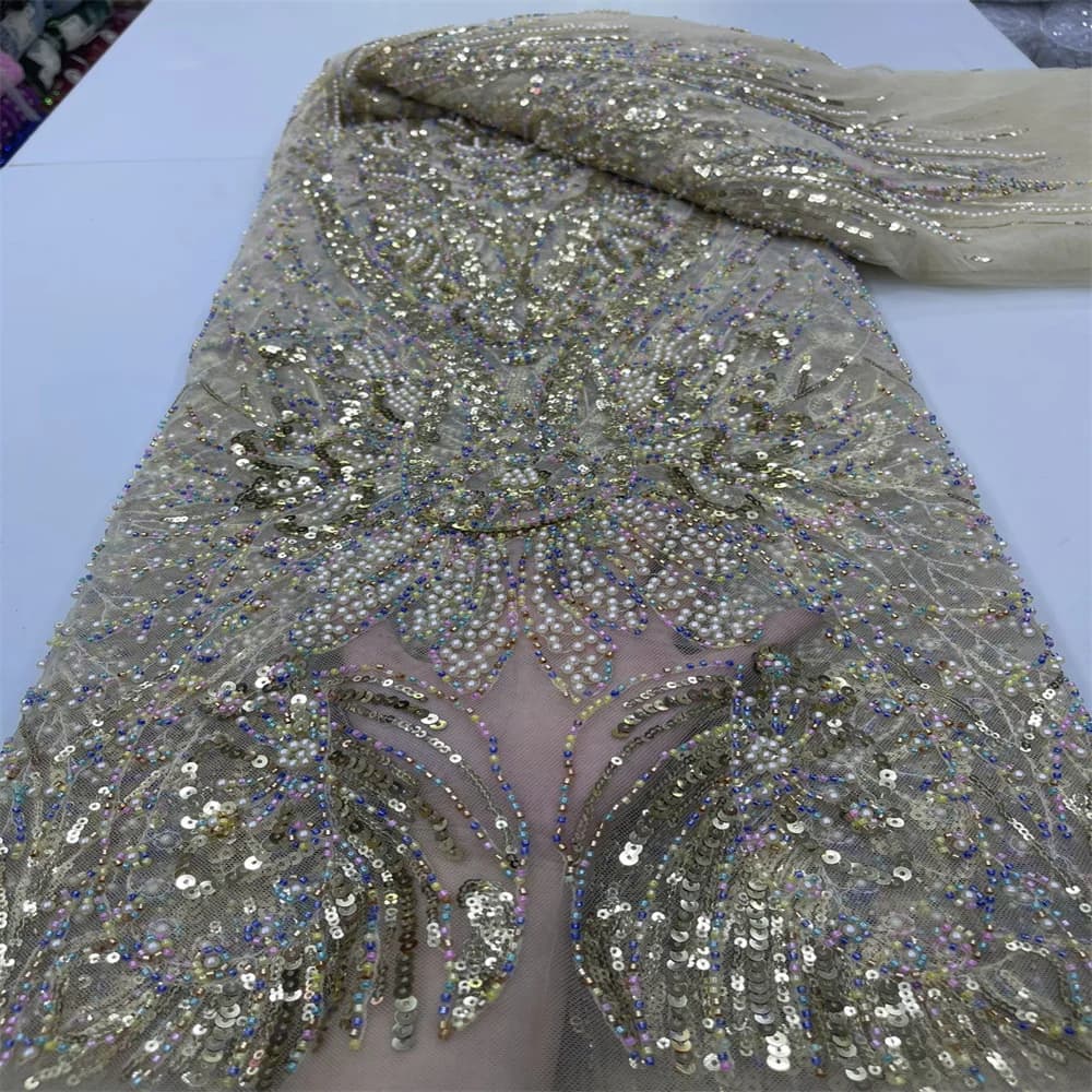 2024 New African Nigerian French High Quality 2024 Hot Sale Lace Fabric Beads Sequins Bride Party Wedding Embroiderg Dresses