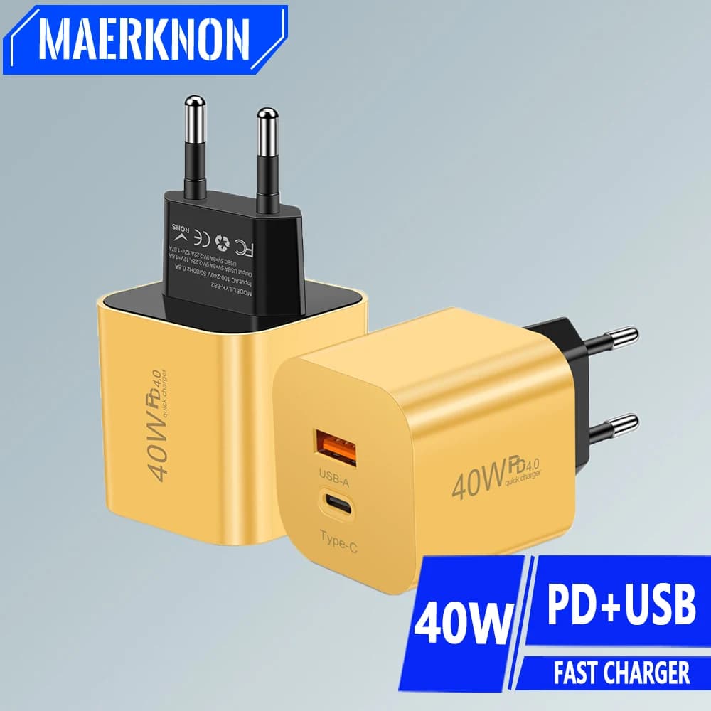 40W Fast Charger PD Fast Charging Mobile Phone USB C Charge Adapter EU/US Plug QC 3.0 Wall Charger For iPhone 15 Huawei Xiaomi