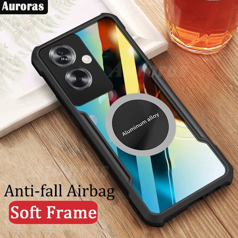 Auroras For OPPO A79 5G Case Car Mounted Magnetic Suction Airbag Bumper Clear Shell For OPPO Reno 11F 10 12Pro Plus Cover Fundas