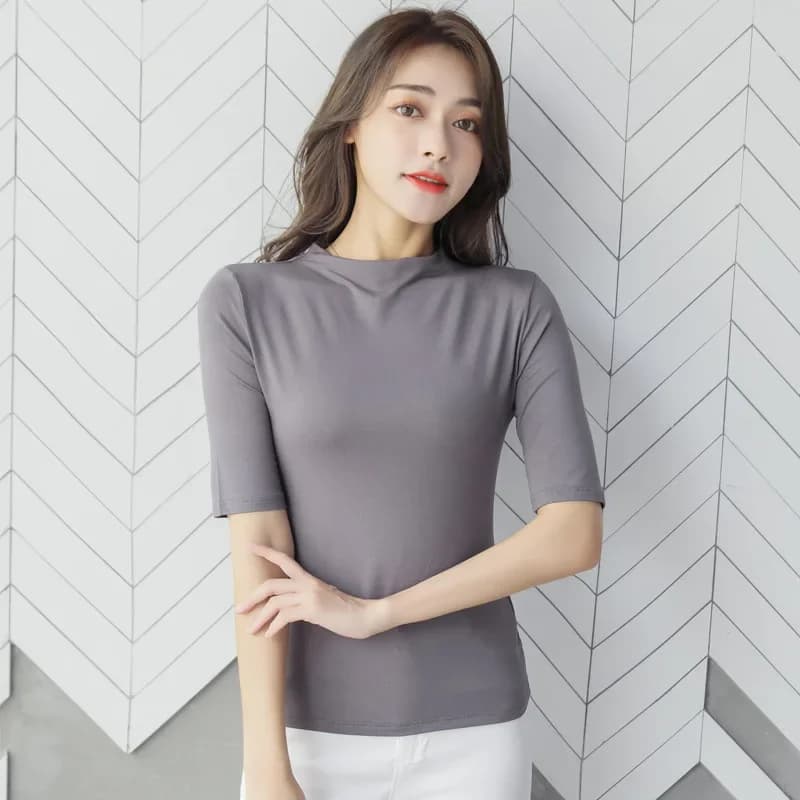 MRMT 2025 Brand New Women's White Short Ins Tide Loose Half High Collar Student All-Match Mask t-Shirt Bottoming Shirt