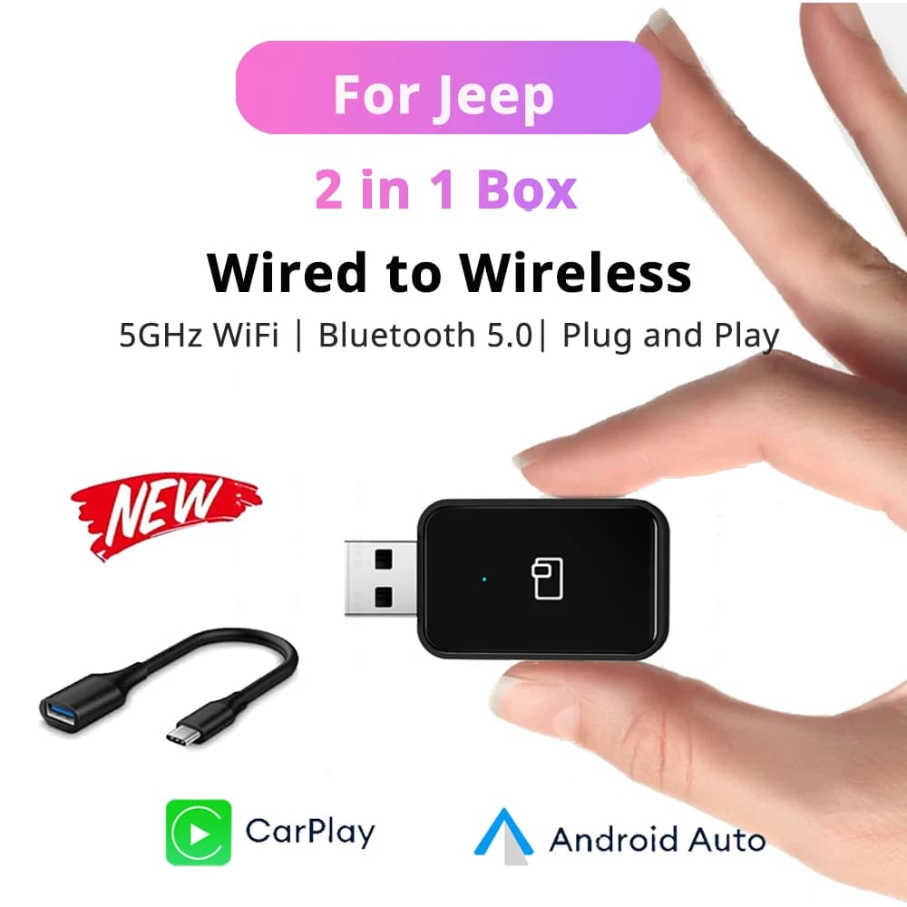 2024 New Mini Wireless CarPlay Android Auto Wireless Adapter Smart For Jeep Wagoneer Compass Cherokee Benegde Wrangler Gladiator