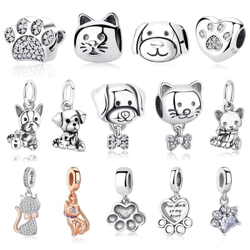 Original 925 Sterling Silver Charms Love Pets Dog Cat Paw Print Pendant Beads Fit Brand Bracelets Necklaces Women DIY Jewelry