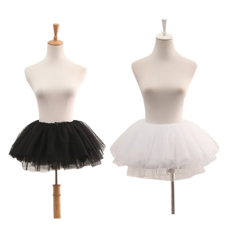 Elastic Waist Ruffled Tulle Skirt Vintage Cosplay Party Petticoat for Women