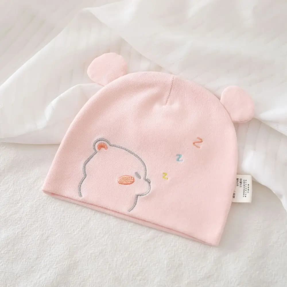 Warm Print Boneless Muslin Hats 0-3 Months Cartoon Bear Baby Fetal Cap Cotton Soft Newborn Hats Spring