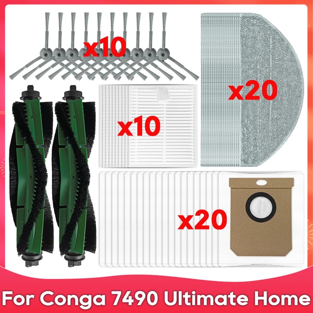 Compatible For ( Conga 7490 Ultimate Home X-Treme Genesis ) Roller Side Brush Filter Mop Dust Bag Spare Part Accessory