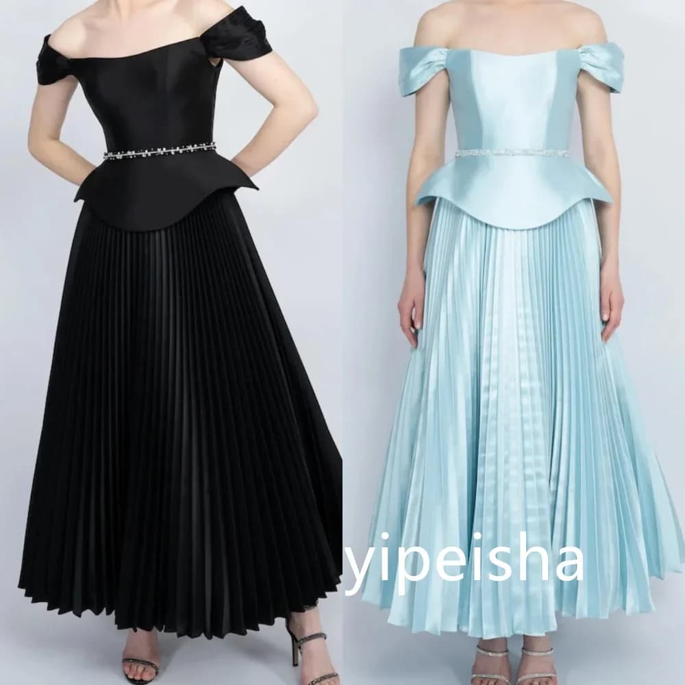 Customized Modern Style Pleat A-line Off-the-shoulder Midi Dresses Homecoming Dresses Pastrol Unisex Chinese Style Formal Casual