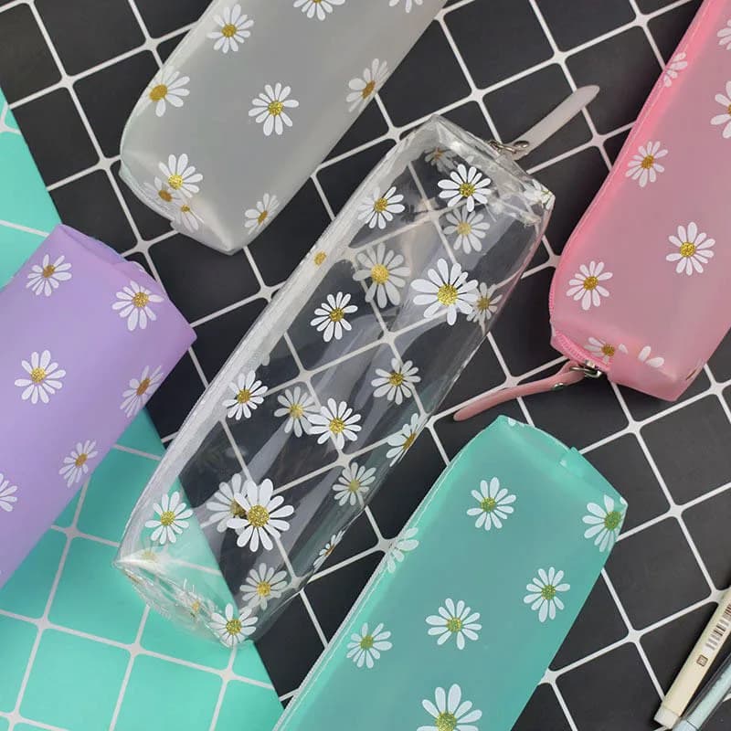 1Pcs Kawaii Transparent Pencil Case Daisy Gift Estuches School Pencil Box Pencilcase Pencil Bag School Supplies Stationery