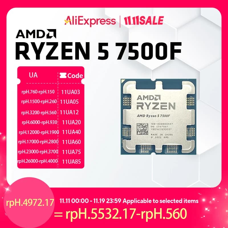 AMD Ryzen 5 7500F R5 7500F CPU Ryzen Processor 6 Core 12 Thread 65W 5nm Socket AM5 Procesador 라이젠 процессор PC Gamer Desktop