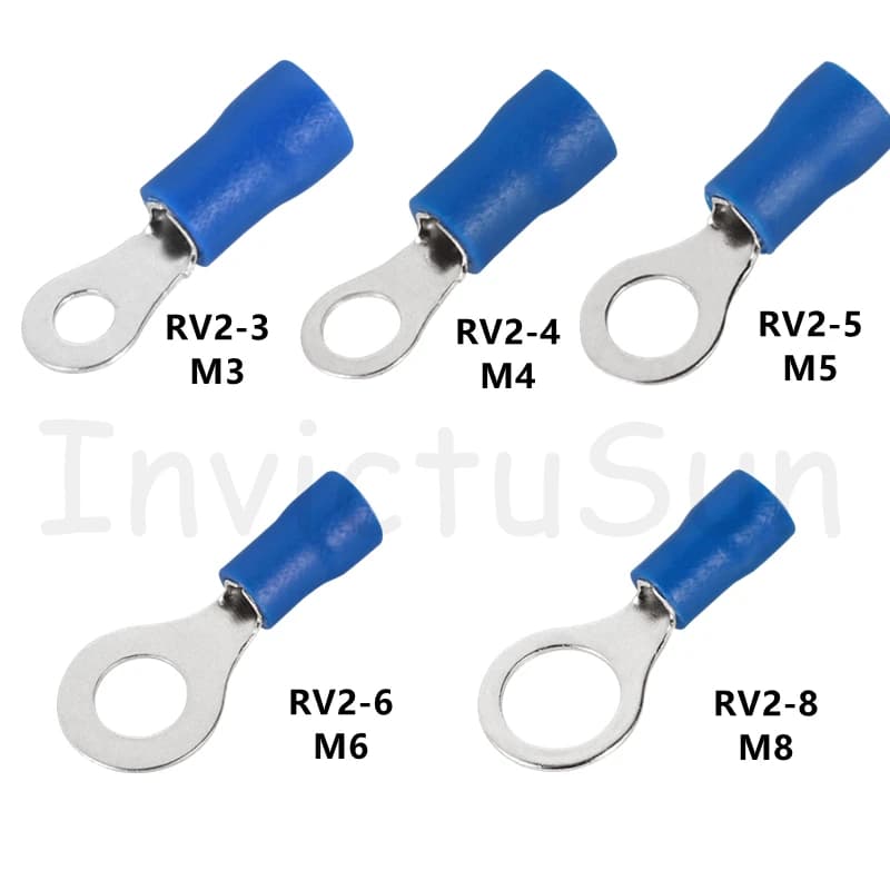 100/50/10Pcs Blue RV2 M3-M8 Ring Crimp Terminal Insulated Electric Cable Wire Connector 16-14AWG