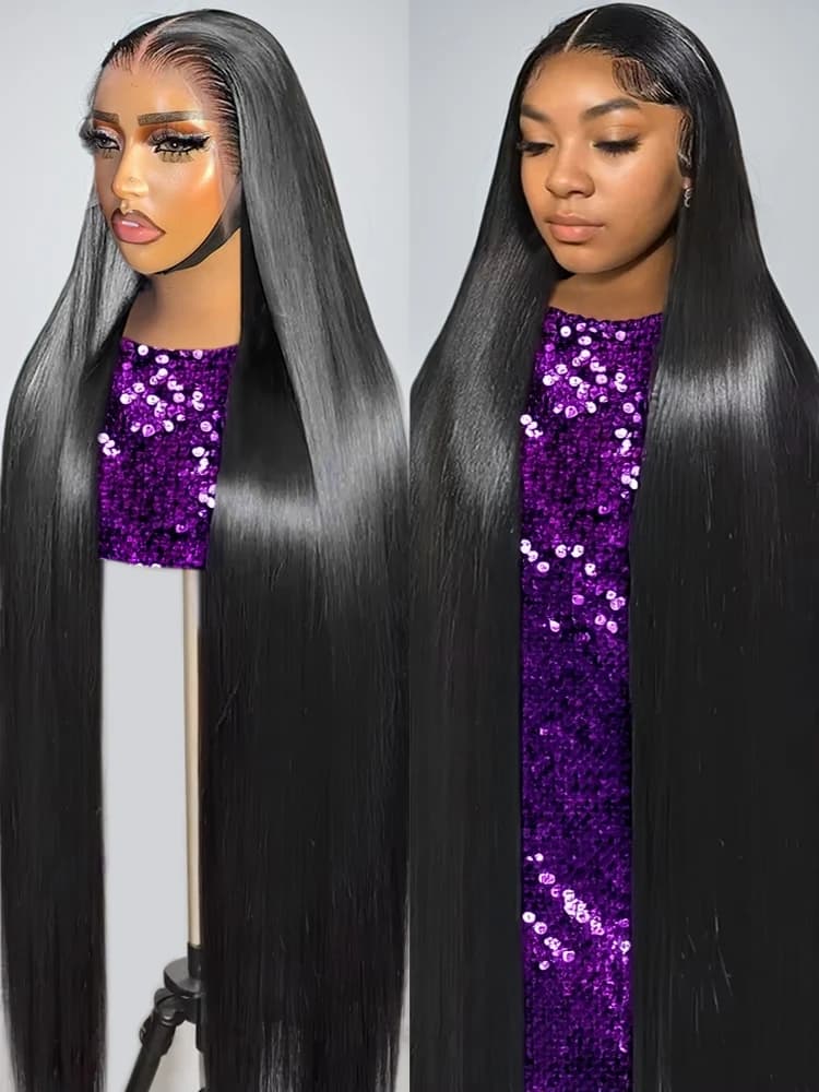 Cheap On Sale 40 46 Inch 13x6 360 HD Transparent Bone Straight Lace Front Wigs 300 Density Brazilian Human Hair Wigs For Women
