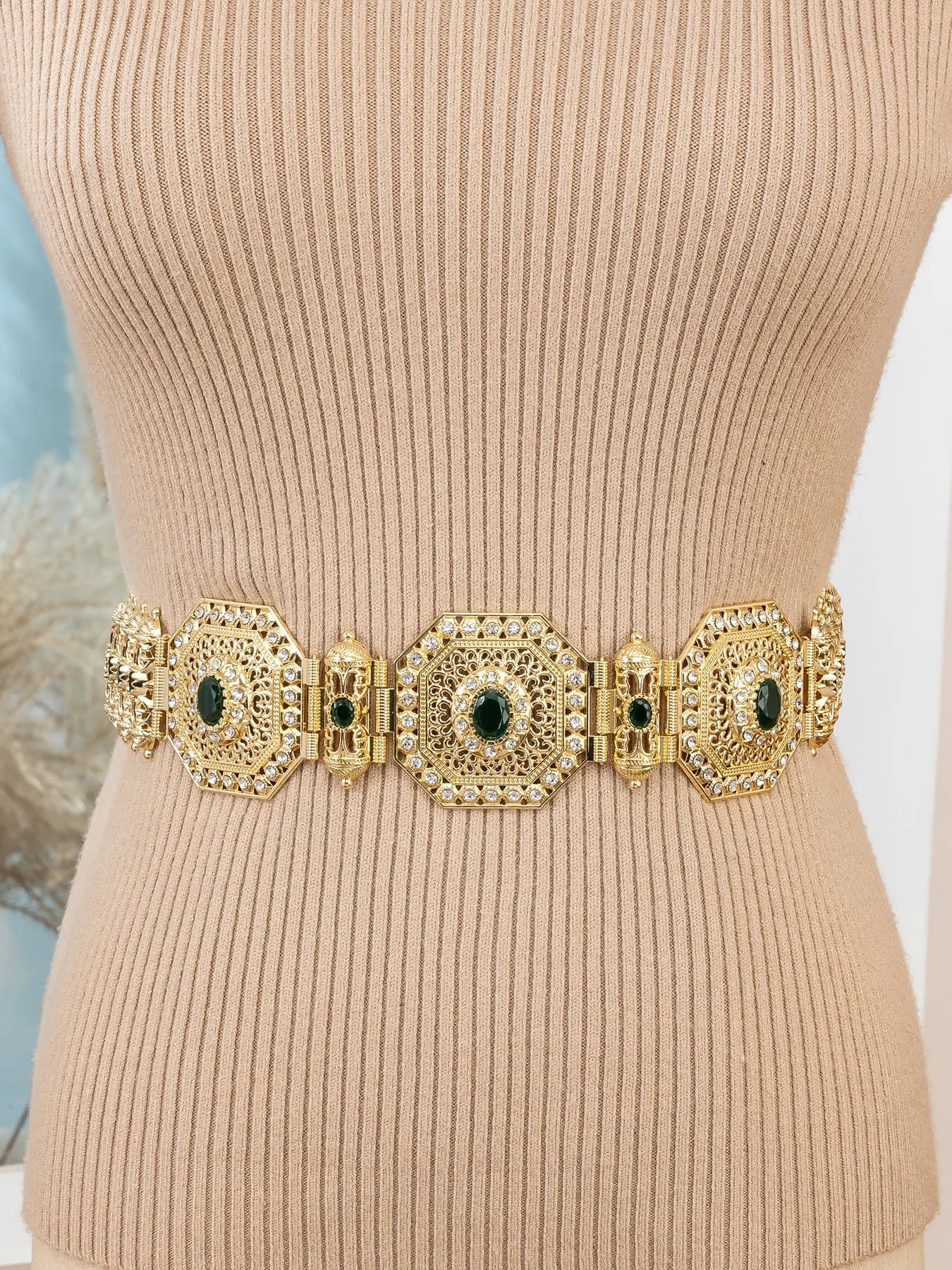 Moroccan-Style Bride Belt With Octagonal Hollow Pattern Engraved Rope Adjustable Waistband High-Quality Decorative Accessory