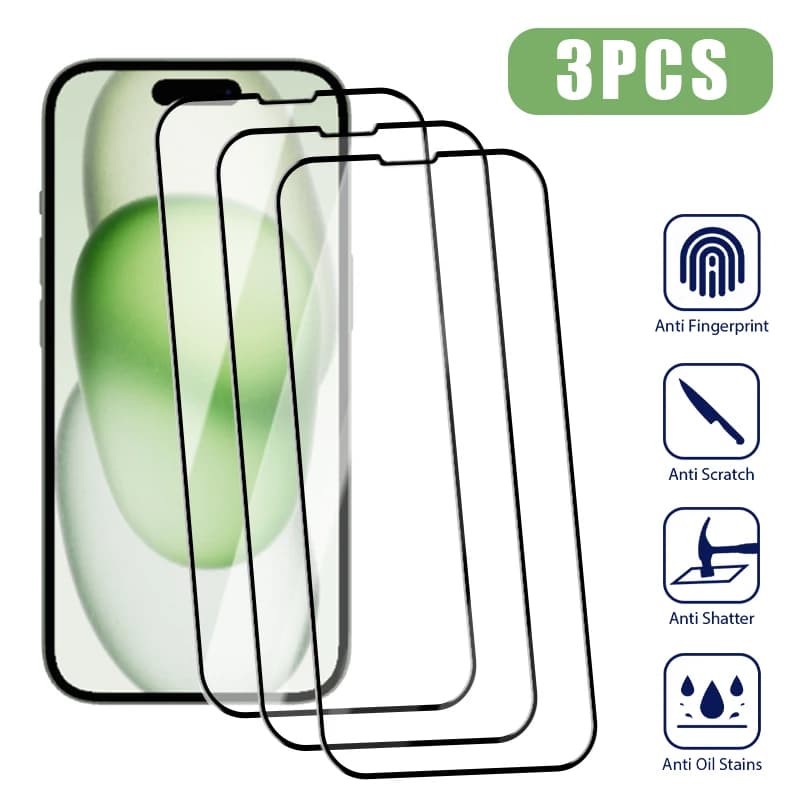 3PCS Tempered Glass for iPhone 15 14 13 12 11 16 Pro Max Mini 16e Screen Protector for iPhone X XS Max XR 7 8 14 15 Plus SE 2020