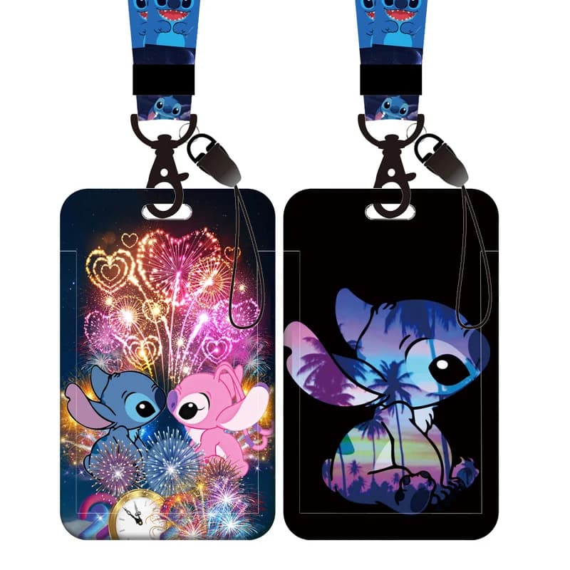 Cartoon Stitch Card Holder Lanyard Keychain Disney subway Card Case Neck Strap ID Credential Holder Key Accessories for Girls