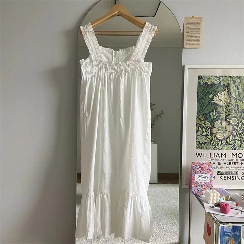 Summer Womens Princess Dress White Sleeveless Sleepshirts Vintage Lady Girls Nightgowns Nightdress Royal Style Pajamas Sleepwear