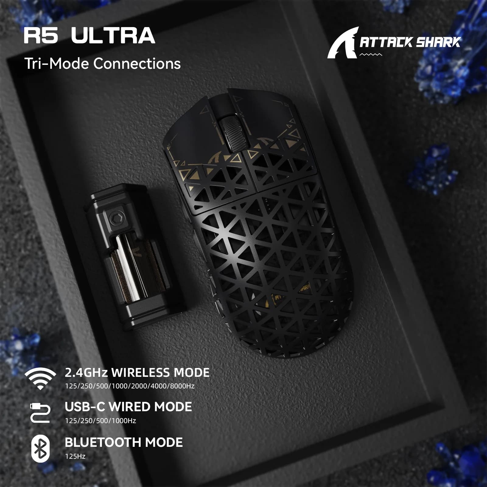 ATTACK SHARK R5 Ultra Carbon Fiber Wireless Gaming Mouse, PixArt PAW3950MAX Gaming Sensor, 42000DPI, 8000Hz, MCU Nordic 52840