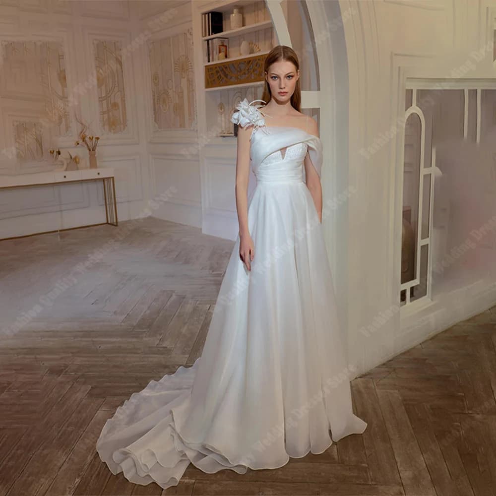 2024 Fashion A-Line Women Wedding Dresses Sexy Mopping Length Bridal Gowns Romantic Bright Fabric Princess Ball Vestido De Novia