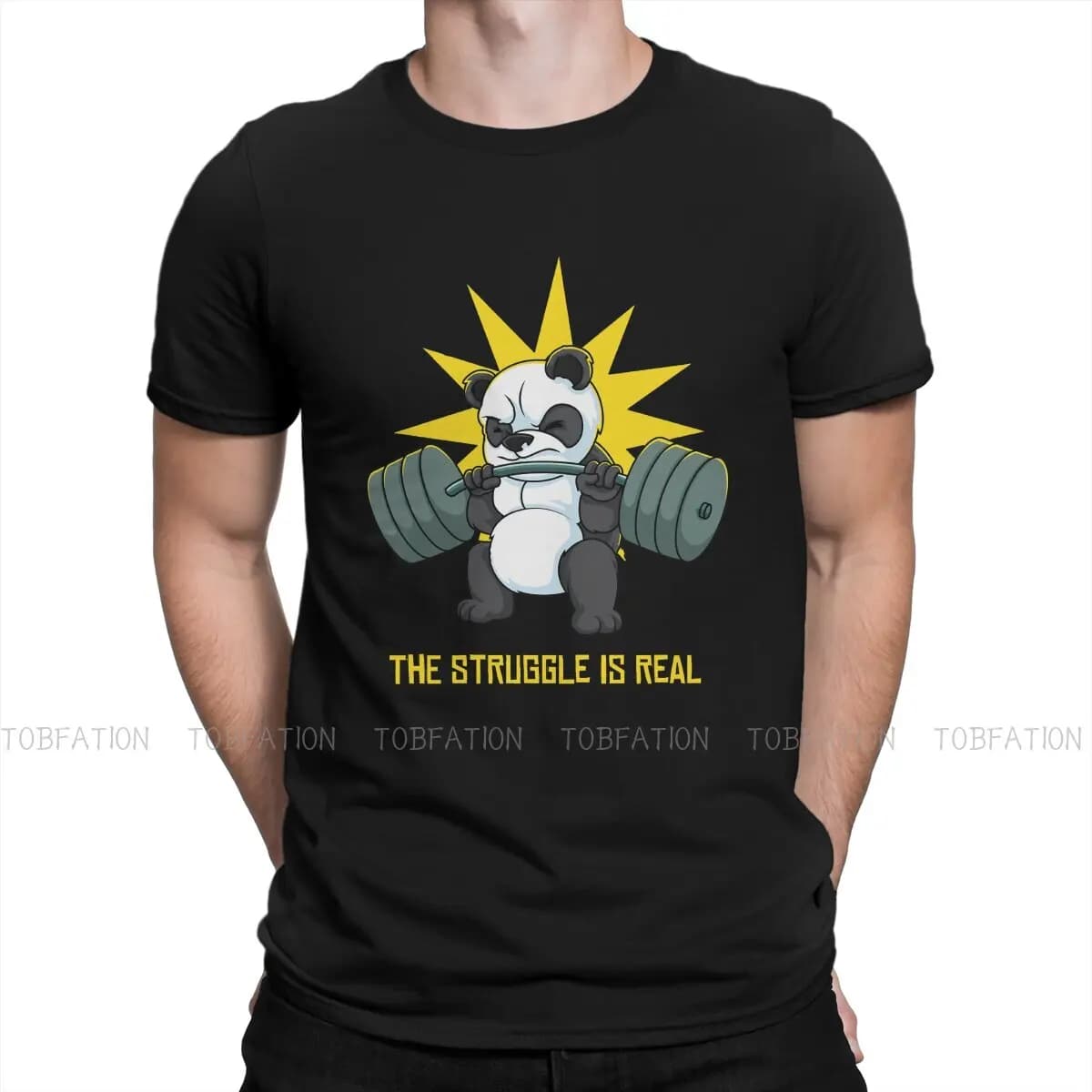 The Struggle is Real Panda Deadlift TShirt Bodybuilding GYM Muscle Training Crossfit Streetwear Casual T Shirt Male Clothes