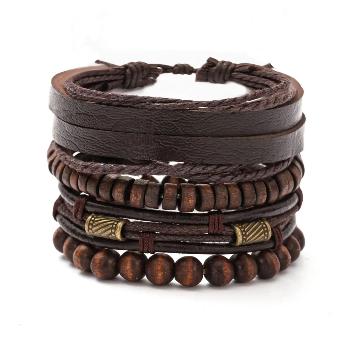 4PCS Fashion Vintage Multi-Layer Wooden Beads Trendy Accessories Men's Bracelet