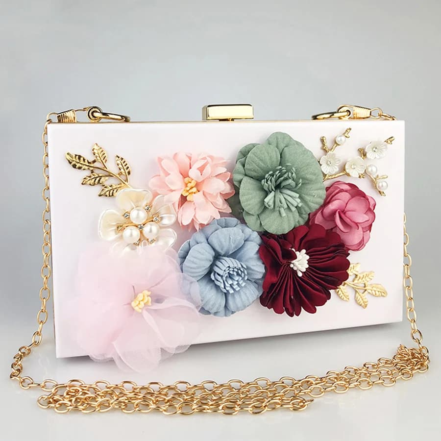 Transparent Acrylic Box Bags Summer Fashion Girl's Chains Small Square Shoulder Bag Dinner Makeup Bag Flower Clear Wedding Party