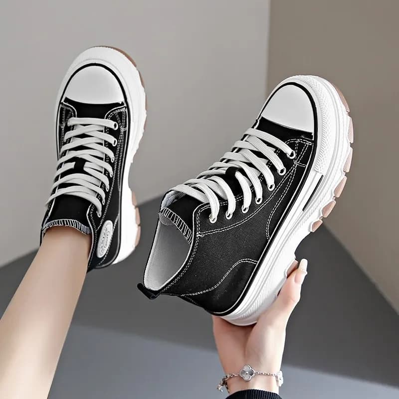 New Autumn Classic Sports Sneakers Comfortable Thick-soled Non-slip Women's Shoes Lace-up High-top Vulcanized Zapatos De Mujer