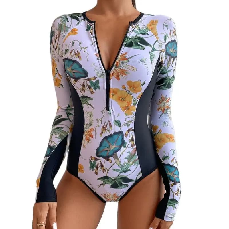 One-Piece Swimsuit For Sports Surfing Long Sleeve Swimwear 2025 New Women's Bodysuit Swimming Bathing Suit Beachwear Pool Bather