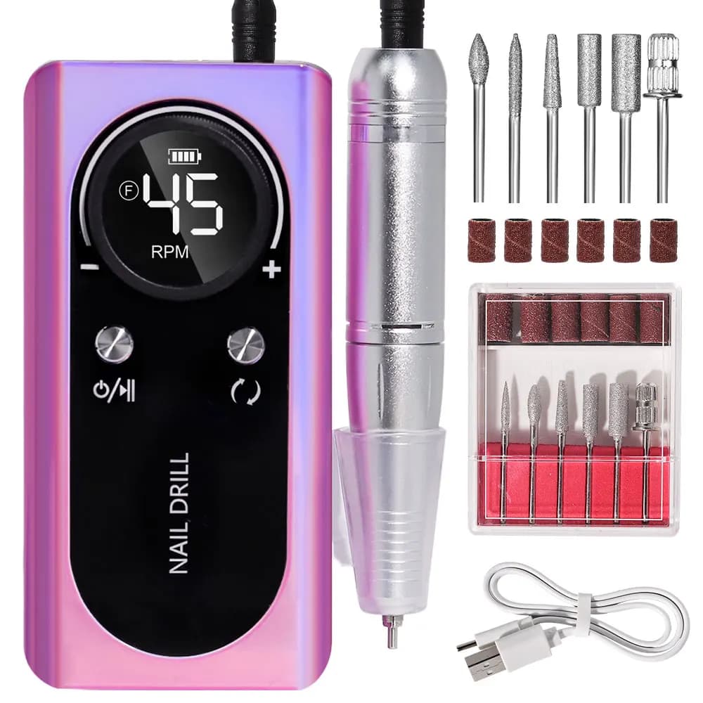 45000RPM Nail Drill Machine Electric Portable Nail File Rechargeable Nail Sander for Gel Nails Polishing For Home Manicure Salon