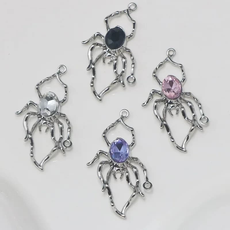 WZNB 5pcs Punk Spider Zircon Pendant Women DIY Earrings Bracelet Necklace Jewelry Accessories Party Gifts Wholesale