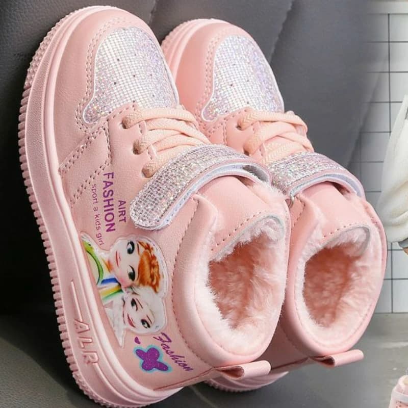 Disney Children Winter Ankle Snow Boots Cartoon Princess Elsa Frozen Pink Casual Shoes For Girls Warm Outdoor Shoes Size 26-37