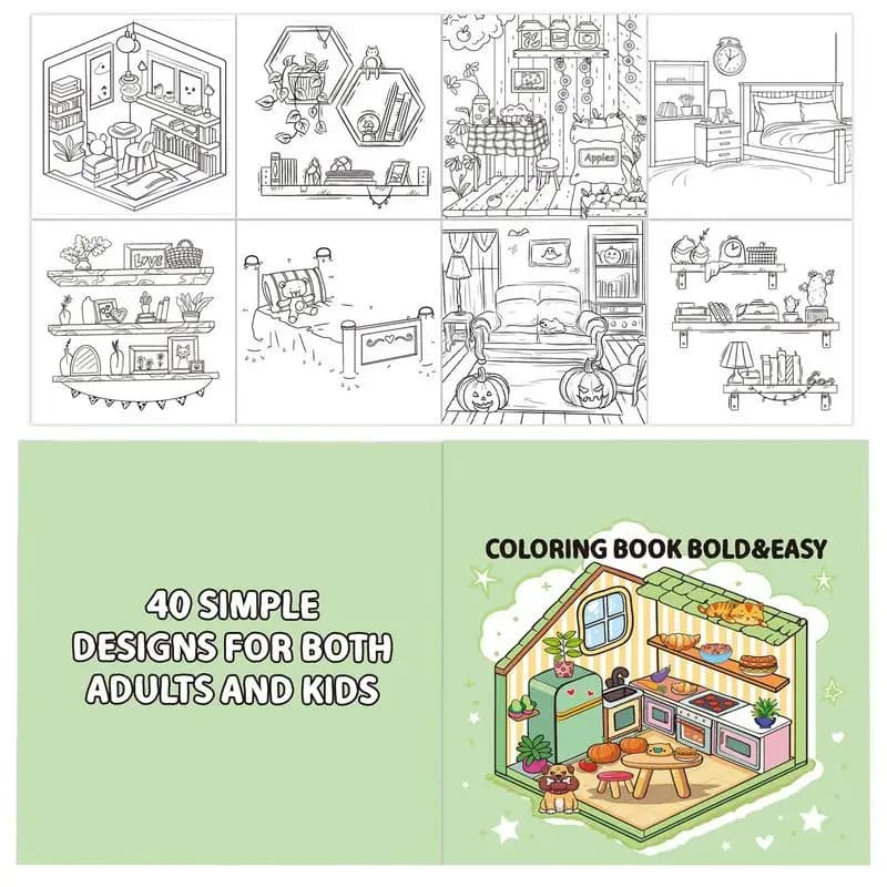 Cute Coloring Book Simple Cute Cozy Space Corner Coloring Book Relaxation Easy Featuring Art Craft Game Books For Kids & Adults