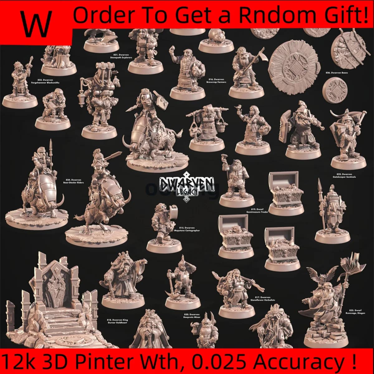 3D Printing【 Dwarf 】 Civilian Herbalist Treasure Miner Craftsman Traveling Merchant Throne DND Chess Pieces Microscopic Models